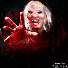 a painting of a monster with the word ons written in red letters