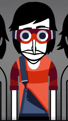 a cartoon drawing of a man wearing glasses and a bag