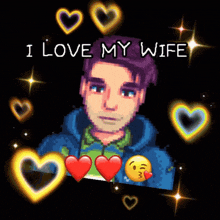 a pixel art of a man with the words i love my wife