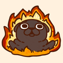 a cartoon drawing of a pug dog in a fire