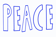 a drawing of the word peace in blue letters