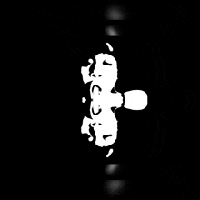 a black and white drawing of a person 's face with a circle in the middle