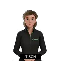 a woman wearing a black shirt with simax on the front