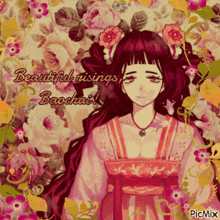 a picture of a girl with the words beautiful risings baochai written on it