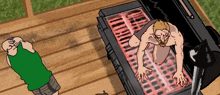 a cartoon of a man laying on a grill with a beard
