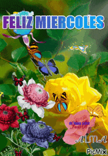 a picture of flowers with the words feliz miercoles