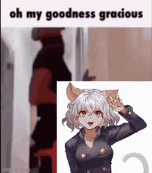 a picture of a girl with cat ears and the words oh my goodness gracious above her
