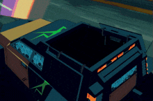 a cartoon drawing of a futuristic vehicle with a green lightning bolt on top