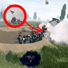 a screenshot of a video game with a statue of a man holding an american flag in the background