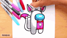 a person is drawing among us foxy with a sharpie marker