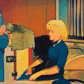 a cartoon of a woman sitting on a couch