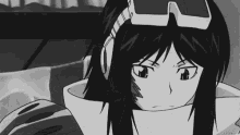 a black and white drawing of a girl wearing headphones and sunglasses