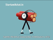 a cartoon of a stick figure carrying a bomb with the words " some people walking through life " on the bottom