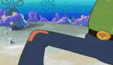 a cartoon character with a belt that has a spongebob logo on it