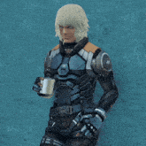 a video game character is drinking from a cup