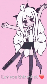 a drawing of a girl with the words " luv you this much " underneath her