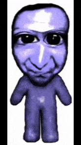 a cartoon of a purple man with big eyes