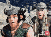 a couple of cartoon characters with a gif maker logo