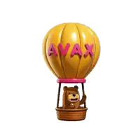 a yellow hot air balloon with the word avax written on it