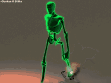 a green skeleton with the name dunken k bliths written on the bottom