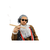 a man wearing a wig and sunglasses is smoking a cigarette