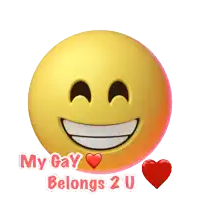 a smiley face with the words my gay belongs 2 u