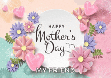 a happy mother 's day greeting card with flowers and hearts