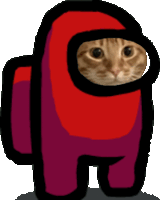 a red among us character with a cat 's face in the helmet