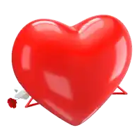 a red heart with a rose sticking out of it on a white background