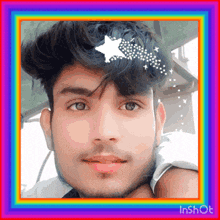 a picture of a young man with a rainbow frame around him and the word inshot on the bottom