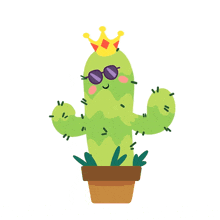 a cactus wearing sunglasses and a crown