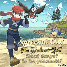 a cartoon of a boy and a bird says sparkle on it 's wednesday