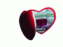 a red heart with a picture of a cube and the words blehh:p written on it