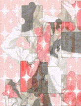 a collage of puzzle pieces with a pink background and sparkles