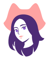 a woman with purple hair is wearing a pink hat with cat ears