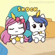 two unicorns are sitting next to each other and the word shock is on the bottom right