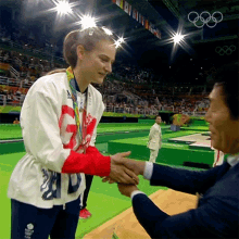 shaking hands bryony page olympics congratulations good job
