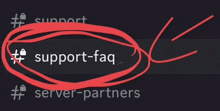 a red circle with the word support-faq in it