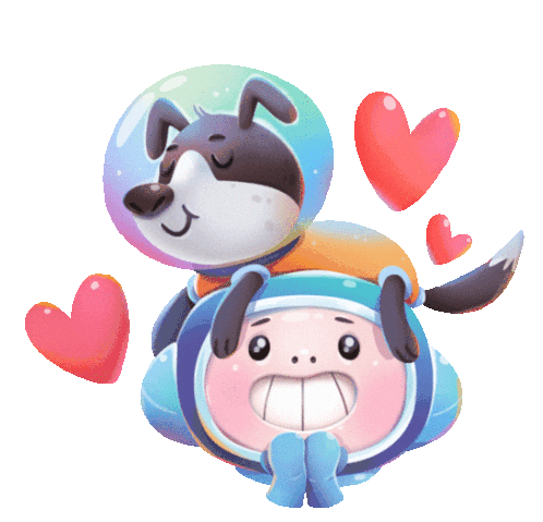 Astronaut And Dog Astronaut In Love. Sticker - Alex And Cosmo Cute Adorable Stickers