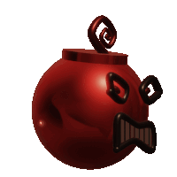 a red cartoon bomb with a spiral on top of it
