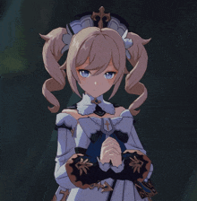 a girl with blonde hair and blue eyes is wearing a white dress and a hat