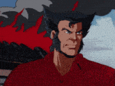 a cartoon drawing of wolverine screaming with a fire in the background