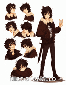 a drawing of nico di angelo with different expressions