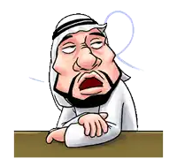 a cartoon of a man with a beard is sitting at a table with his eyes closed .