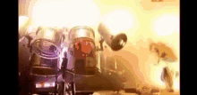 a drum set is being destroyed by a huge explosion