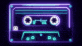 a neon cassette tape is glowing in the dark against a black background .