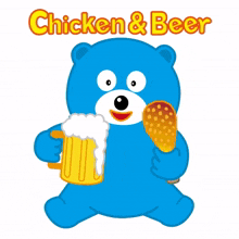 bear blue fun cute chicken and beer