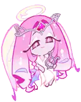 a cartoon character with a crown on her head is holding a harp .