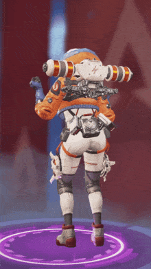 a video game character is standing on a purple surface