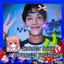 a picture of a man with the words thongs with myunggi thursday on it